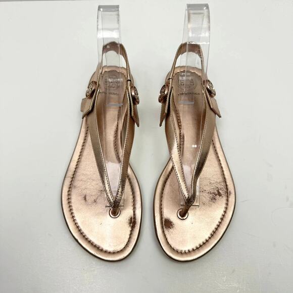 Tory Burch | Minnie Metallic Rose Gold Flat Slingback Flip Flop Travel Sandals - Picture 3 of 13
